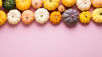 Fototapeta Pastel colored pumpkins and squashes obraz