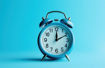 Naklejka premium Alarm clock on blue background, Alarm Clock in Close-Up Front View