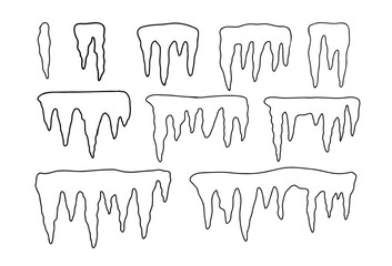 Set of icicles icon outline style. Weather symbol. Vector illustration  isolated on white background - obrazy, fototapety, plakaty