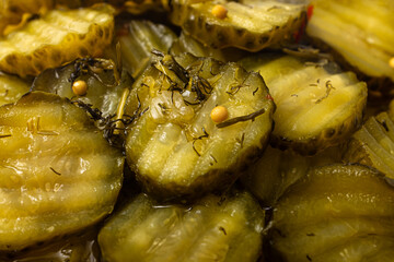 Dill pickles with dill, mustard seeds and spices