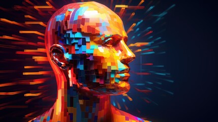 abstract voxel human head illustration face 3d, pixel cyborg, man design abstract voxel human head - obrazy, fototapety, plakaty