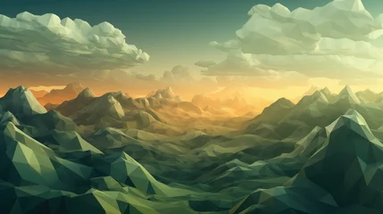 Gordijnen background voxel mountain landscape illustration design perspective, terrain view, panorama digital background voxel mountain landscape © sevector