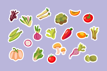 Colorful vegetables retro characters sticker set