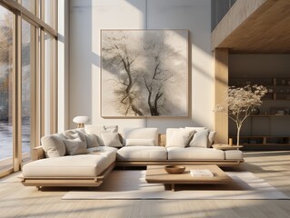 Scandinavian style interior design of minimalist open space studio