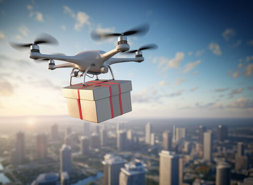 Technological shipment innovation Drones carry express packages in city