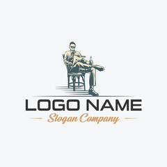 logo design with man sitting and drinking coffee