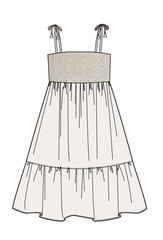 women tiered A line lace trim detail dress ,tie strap summer dress ,fashion vector,cad