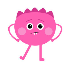 Cute Monster. Kawaii kids cartoon character. Monsters collection. Funny pink face. Template for poster, baby products logo and packaging design. Flat design. White background.