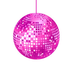Process magenta color disco ball object. Dark pink design element for disco party poster or flyer.  Mirror ball, vector