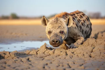 Zelfklevend Fotobehang hyena scavenging in a dry savannah © altitudevisual