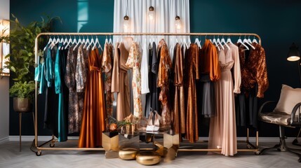Fashion stylish luxury clothes display. Image and stylish services, selection of colors, types