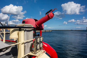 Fire monitor system. Fire fighting foam,water gun on large ship
