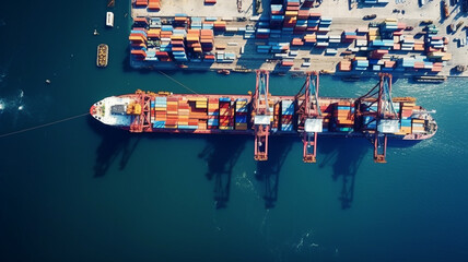 Aerial view of a bustling global container terminal and harbor