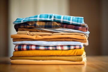 a neat stack of ironed mens shirts