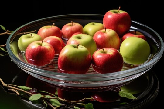 bowl of water with floating apples for bobbing