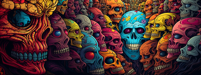 A crowd of zombies at a convention or conference listens to the leader. Generative Ai