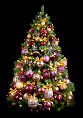 beautiful christmas tree isolated on black background - 653275539