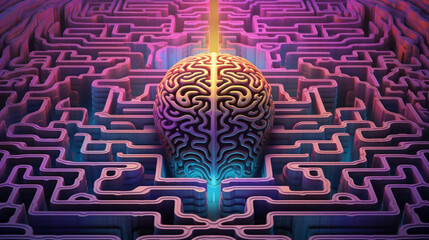 Labyrinth of the human brain. modern psychedelic abstract background. Generative Ai