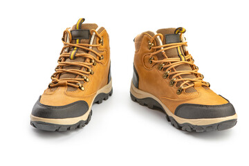 fashionable yellow winter boots for walking and hiking isolated.