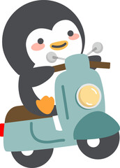 Cute Penguin riding scooter flat