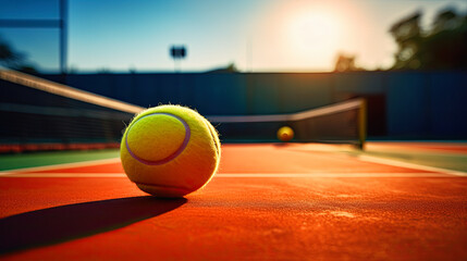 Tennis court, racket, ball