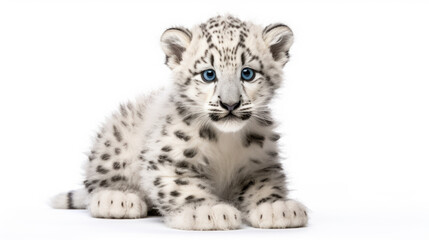 Snow leopard Soft toy on a white background, cut blue-eyed