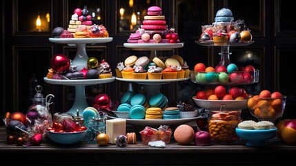 Fototapeta premium Yuletide Delights: Colorful Christmas Bakery Treats and Festive Sweets in 8K created with generative ai technology