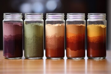 measures of different colored sand layering in a glass jar