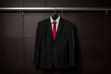clean business suit on a hanger