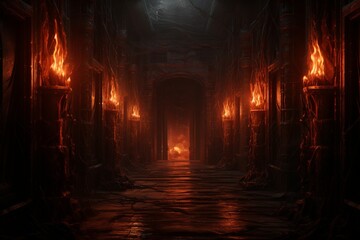 Hell's Gates, Halloween's Abyssal Entrance, Fiery Portals to the Realm of Demons, Where Malevolence and Torment Prevail - obrazy, fototapety, plakaty