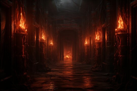 Hell's Gates, Halloween's Abyssal Entrance, Fiery Portals to the Realm of Demons, Where Malevolence and Torment Prevail