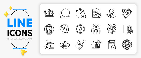 Checklist, Group people and Winner line icons set for app include Time management, Timer, Cable section outline thin icon. Cloud computing, Chat message, Magistrates court pictogram icon. Vector