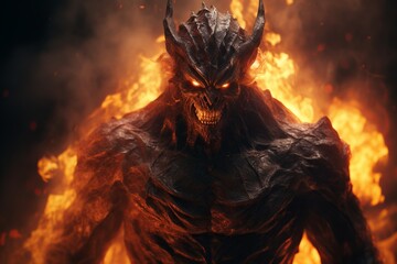 Demon, Halloween's Inferno, A Fiery Devil of Malevolence in the Blazing Depths of Hell, a Nightmarish Vision