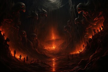 Hell's Gates, Halloween's Demonic Inferno, Fiery Portals to the Abyss, Where Darkness, Torture, and Malevolence Reign Supreme - obrazy, fototapety, plakaty