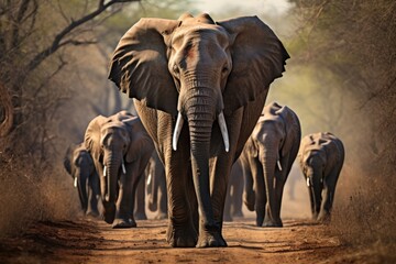 elephant herd behind a matriarch