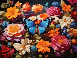 Fototapeta na wymiar bouquet of colorful flowers with butterflies