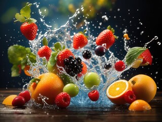 fresh fruit in water splash background