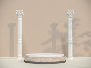 3d rendering cylinder podium and sun  - obrazy, fototapety, plakaty