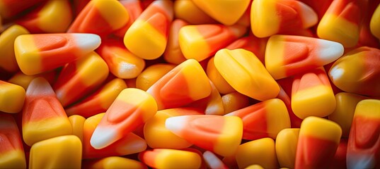 closeup photo of yellow and orange candy corn Generative AI