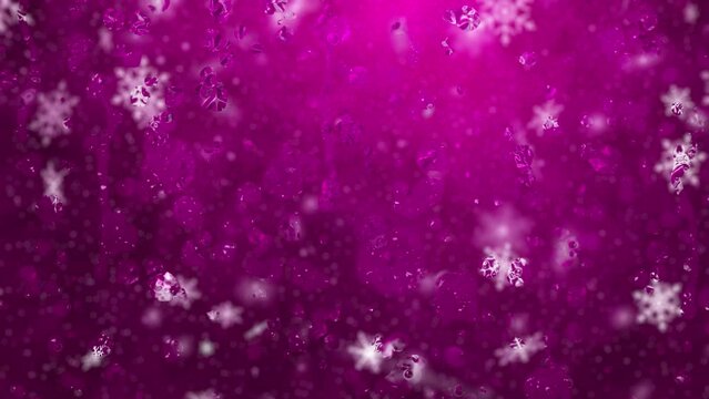 Drops of rain falling through the glass Pink background with falling snow.
