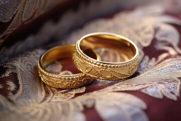 two heirloom wedding rings on a lace background