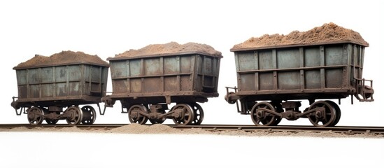 Rusted coal trolleys on isolated white backdrop - obrazy, fototapety, plakaty