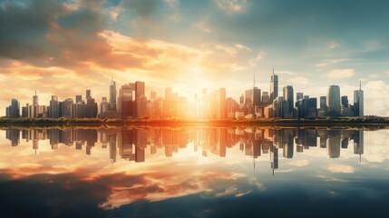 Fototapeta premium big city skyline during sunset