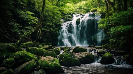 waterfall in a lush green forest