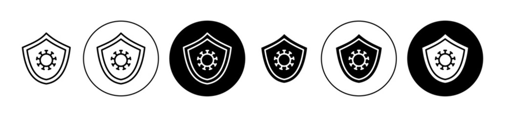 Coronavirus protection shield vector icon set in black color. Suitable for apps and website UI designs - obrazy, fototapety, plakaty