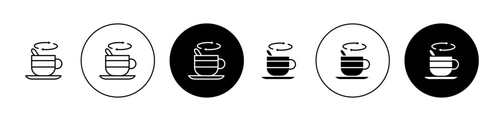 Tea stirring with spoon vector icon set in black color. Suitable for apps and website UI designs