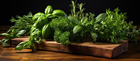 Herbs on rustic table