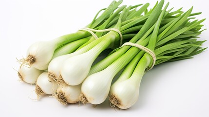 Image of fresh green onions on a white background.