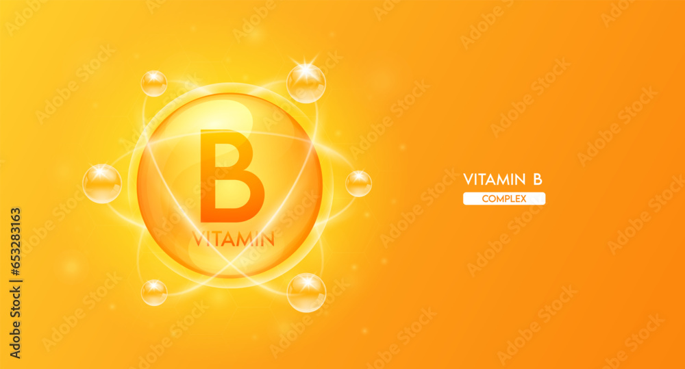 Wall mural vitamin b with structure chemical formula. vitamins complex and bubble collagen serum orange for cos