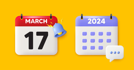 Calendar date 3d icon. 17th day of the month icon. Event schedule date. Meeting appointment time. 17th day of March month. Calendar event reminder date. Vector
